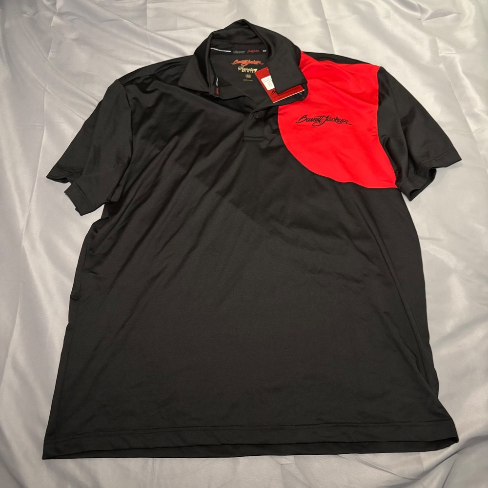 Barrett-Jackson Signature Series Mens Half Moon Polo Shirt Black Red BJMPMOON25